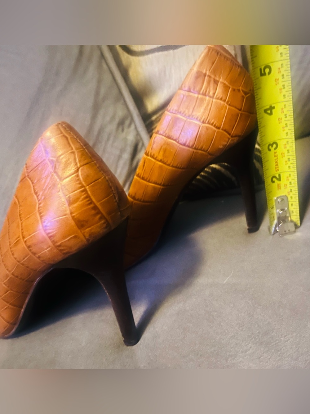 Lauren Ralph Lauren Women's Pointed Toe Croc-Embossed Leather Pumps in Brown - Picture 5 of 5